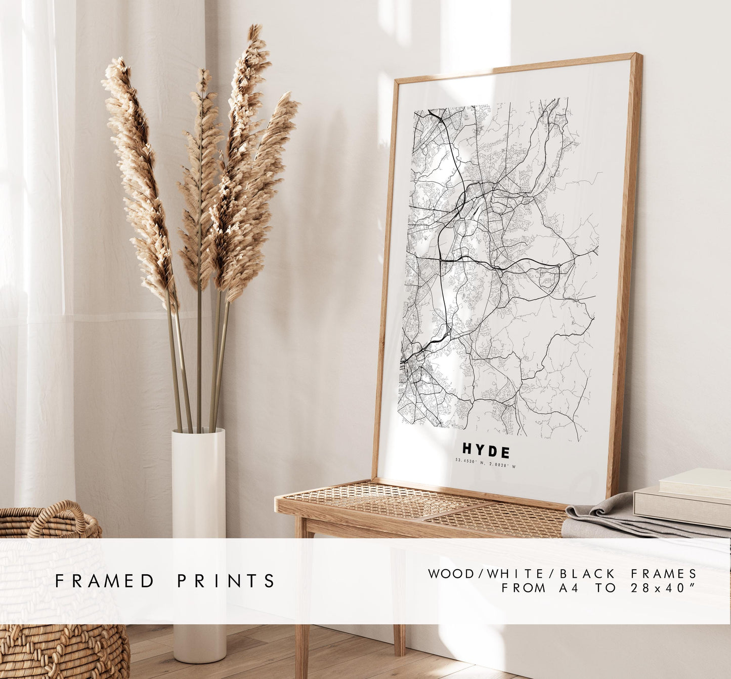 Hyde Map Print - Minimalist City Map Poster - Map Art - UK - Hyde Print - Hyde, Greater Manchester - Different Colours Available