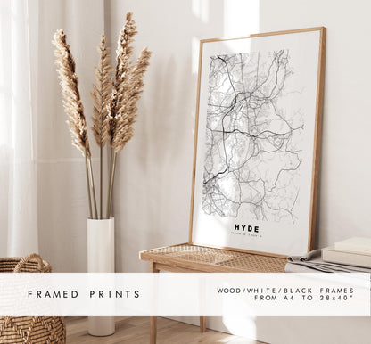 Hyde Map Print - Minimalist City Map Poster - Map Art - UK - Hyde Print - Hyde, Greater Manchester - Different Colours Available