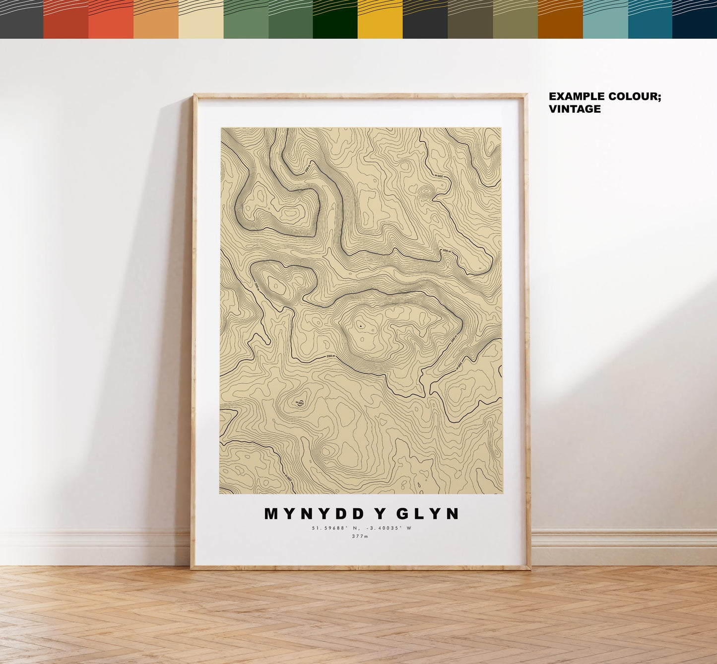 Mynydd y Glyn Print - Contour Map - Cardiff - Wales - Topographic Map - Print - Poster - Wall Art - Mynydd y Glyn Poster - Map Print
