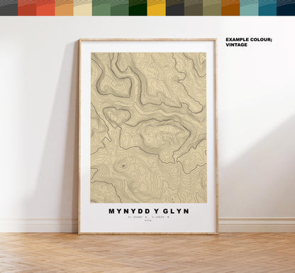 Mynydd y Glyn Print - Contour Map - Cardiff - Wales - Topographic Map - Print - Poster - Wall Art - Mynydd y Glyn Poster - Map Print