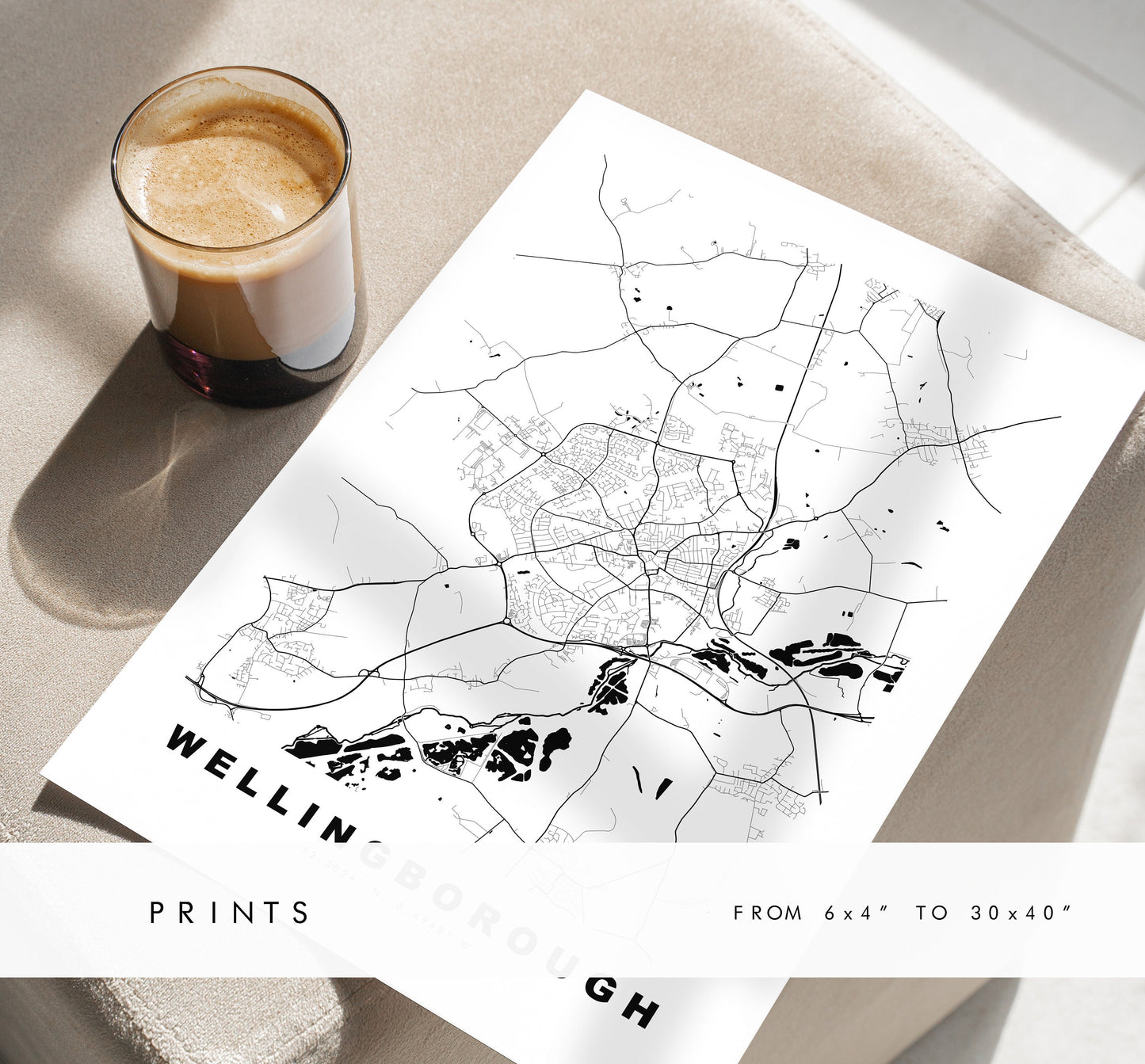 Wellingborough Map Print - Minimalist City Map Poster - Map Art - UK - Wellingborough Print - Wellingborough - Different Colours Available