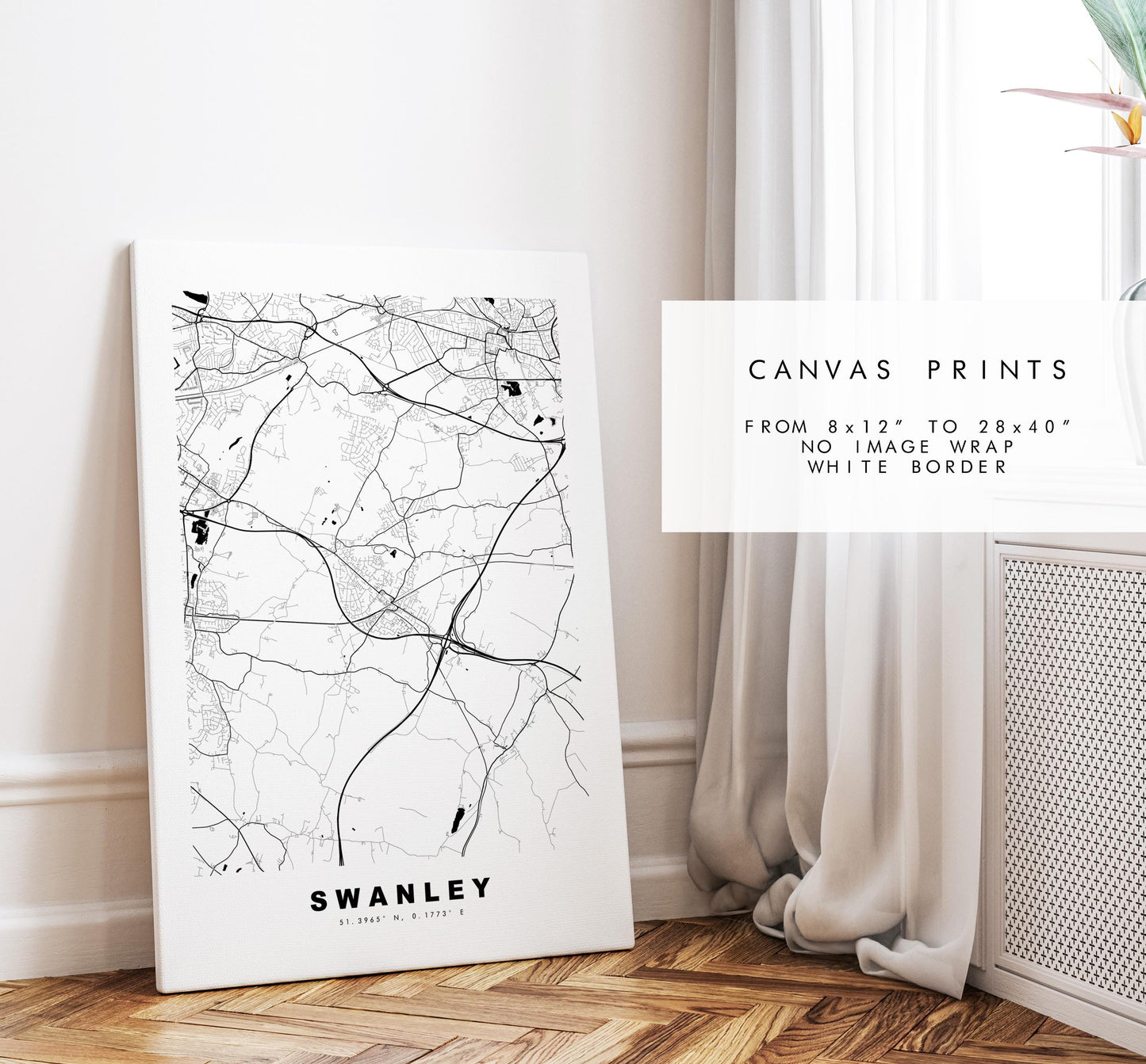 Swanley Map Print - Minimalist City Map Poster - Map Art - UK - Swanley Print - Swanley, Kent - Different Colours Available