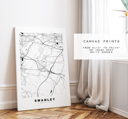 Swanley Map Print - Minimalist City Map Poster - Map Art - UK - Swanley Print - Swanley, Kent - Different Colours Available