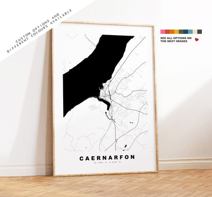 Caernarfon Map Print - Minimalist City Map Poster - Map Art - Wales - UK - Caernarfon Print - Caernarfon Poster - Different Colours Available