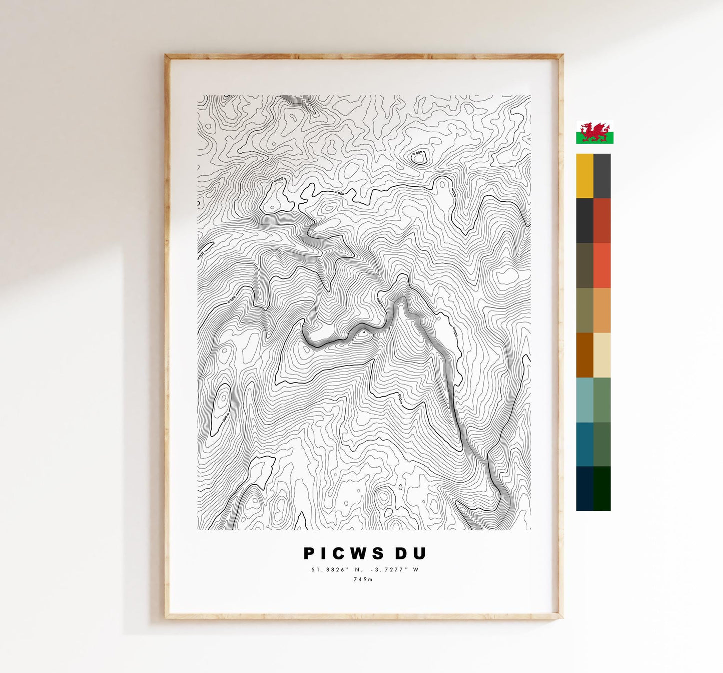 Picws Du Map Print - Contour Map - Picws Du Poster - Wales - Topographic Map - Print - Poster - Wall Art - Carmarthen Fans - Brecon Beacons