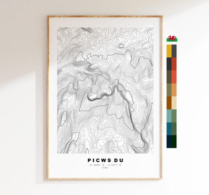 Picws Du Map Print - Contour Map - Picws Du Poster - Wales - Topographic Map - Print - Poster - Wall Art - Carmarthen Fans - Brecon Beacons