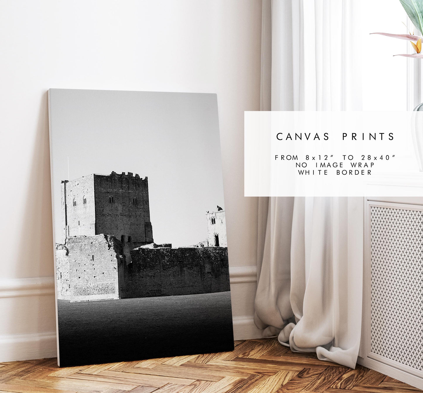 Portchester Castle Photography Print - Hampshire Photography Prints - Wall Art -  Frame and Canvas Options - Black and White - Portrait - UK