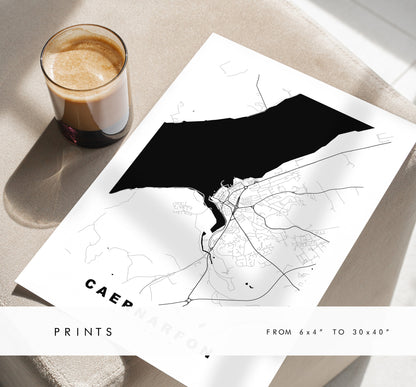 Caernarfon Map Print - Minimalist City Map Poster - Map Art - Wales - UK - Caernarfon Print - Caernarfon Poster - Different Colours Available