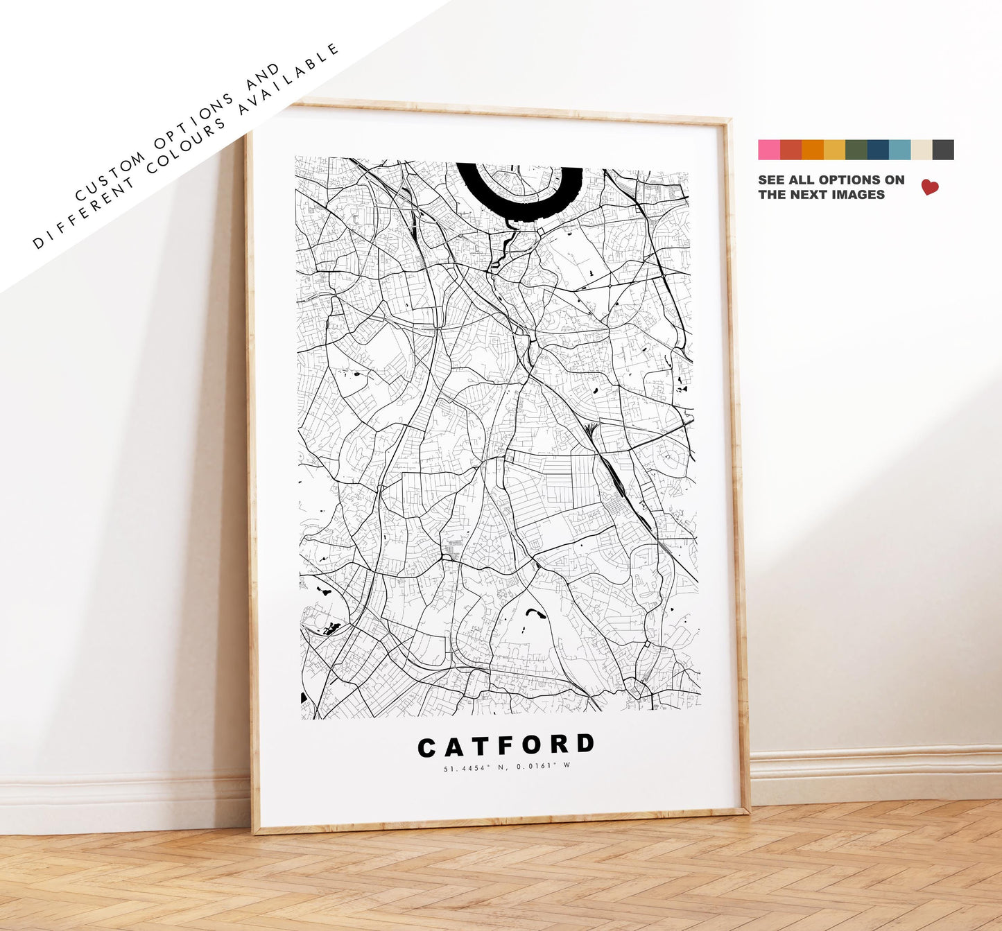 Catford Map Print - Minimalist City Map Poster - Map Art - UK - Catford Print - Catford, London - Different Colours Available