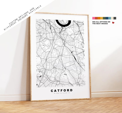 Catford Map Print - Minimalist City Map Poster - Map Art - UK - Catford Print - Catford, London - Different Colours Available