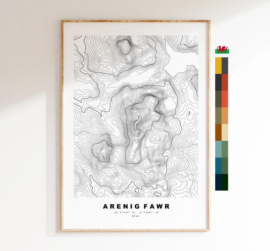 Arenig Fawr Map Print - Contour Map - Arenig Fawr Poster - Wales - Topographic Map - Print - Poster - Wall Art - Arenig Fawr Print