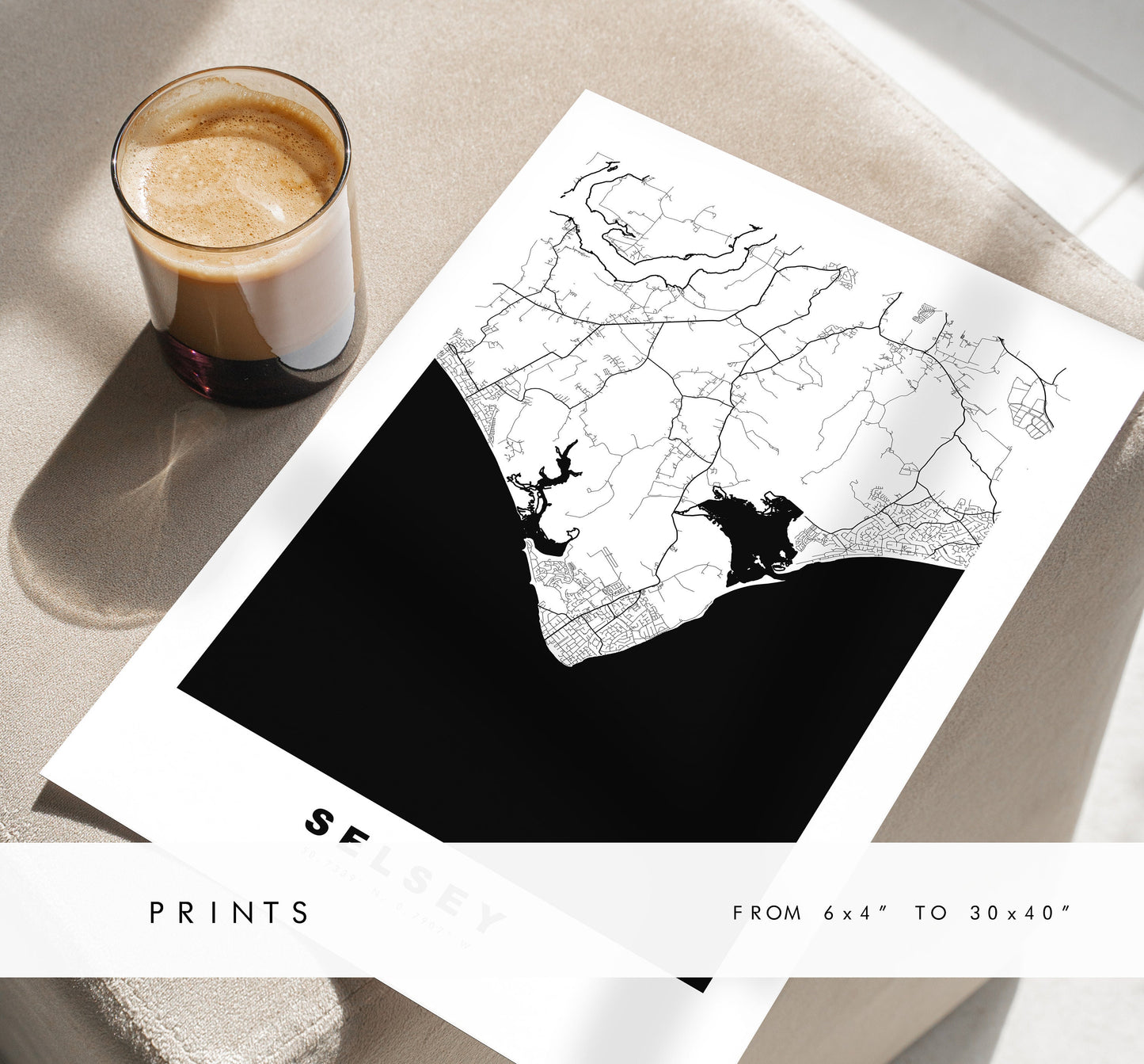 Selsey Map Print - Minimalist City Map Poster - Map Art - UK - Selsey Print - Selsey Poster - Different Colours Available