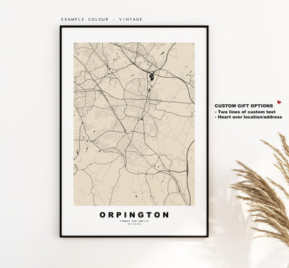 Orpington Map Print - Minimalist City Map Poster - Map Art - UK - Orpington Print - Orpington, London - Different Colours Available