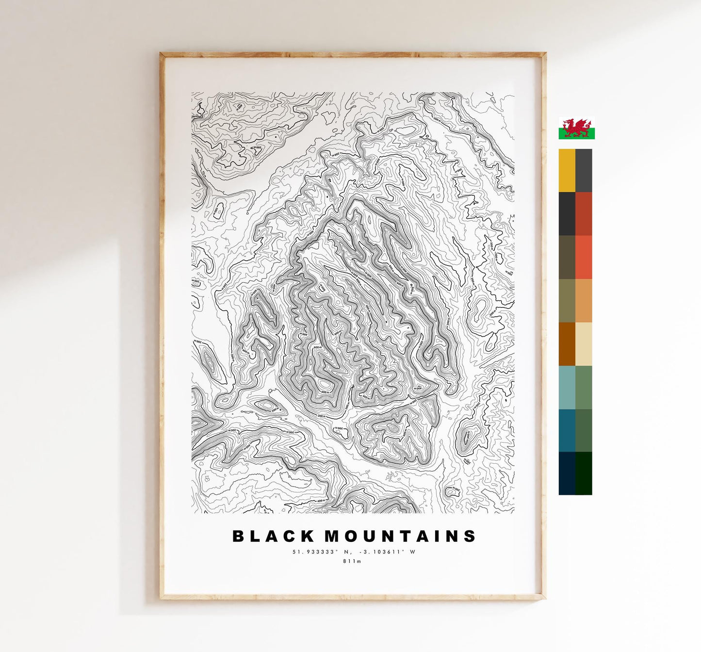 Black Mountains Map Print - Contour Map -  Black Mountains Map - Topographic Map - Monmouthshire - Powys - Wales - Y Mynydd Du