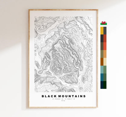 Black Mountains Map Print - Contour Map -  Black Mountains Map - Topographic Map - Monmouthshire - Powys - Wales - Y Mynydd Du