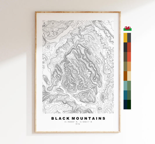 Black Mountains Map Print - Contour Map -  Black Mountains Map - Topographic Map - Monmouthshire - Powys - Wales - Y Mynydd Du