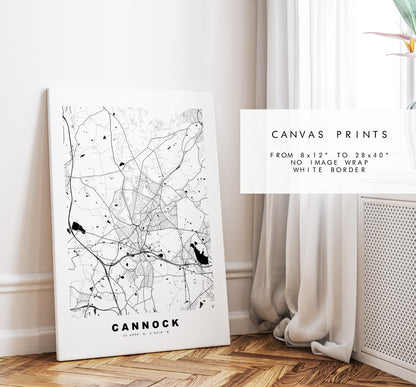 Cannock Map Print - Minimalist City Map Poster - Map Art - UK - Cannock Print - Cannock Poster - Different Colours Available