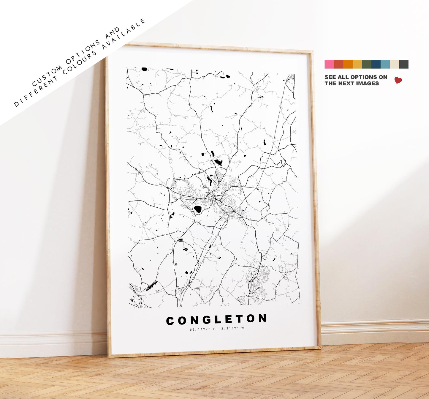 Congleton Map Print - Minimalist City Map Poster - Map Art - UK - Congleton Print - Congleton, Cheshire - Different Colours Available