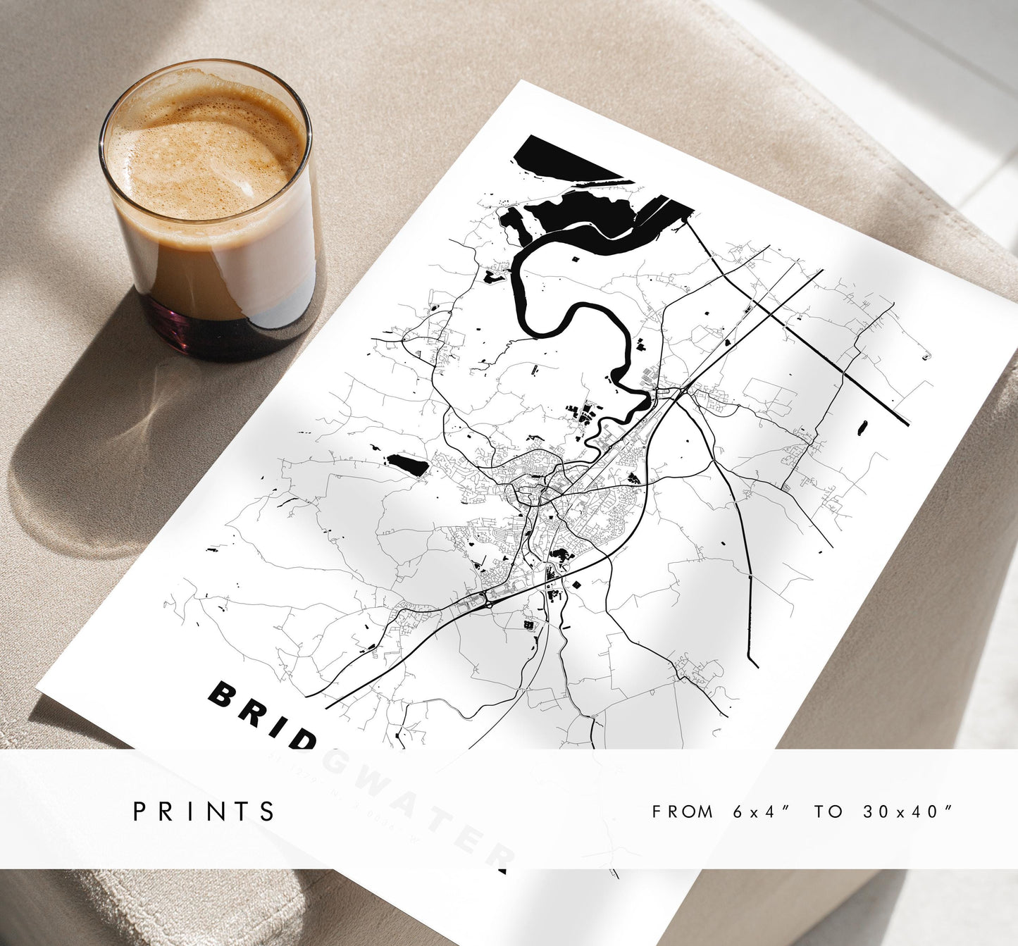 Bridgwater Map Print - Minimalist City Map Poster - Map Art - UK - Bridgwater Print - Bridgwater, Somerset - Different Colours Available