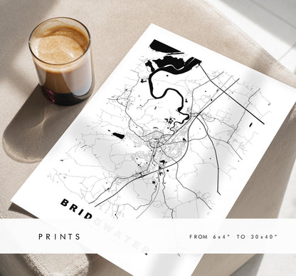 Bridgwater Map Print - Minimalist City Map Poster - Map Art - UK - Bridgwater Print - Bridgwater, Somerset - Different Colours Available