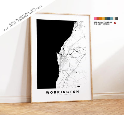 Workington Map Print - Minimalist City Map Poster - Map Art - UK - Workington Print - Workington, Cumbria - Different Colours Available