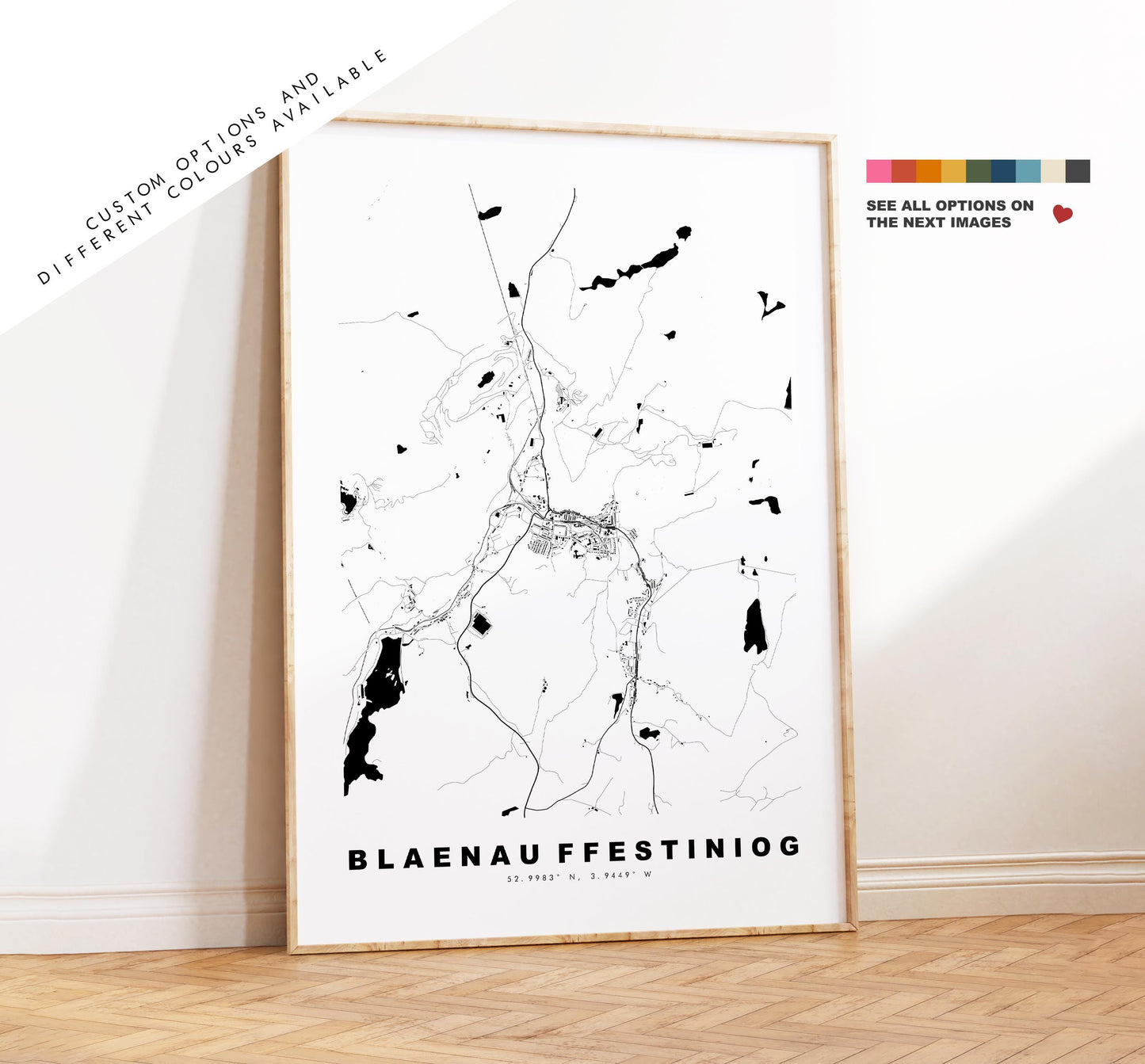 Blaenau Ffestiniog Map Print - Minimalist City Map Poster - Map Art - Wales - UK - Blaenau Ffestiniog Print - Different Colours Available