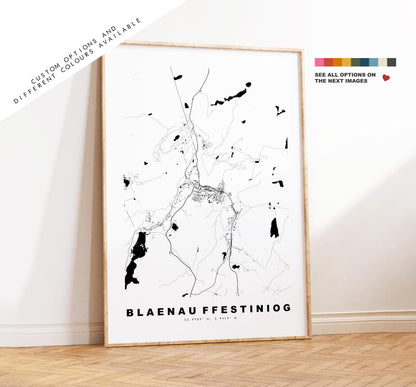 Blaenau Ffestiniog Map Print - Minimalist City Map Poster - Map Art - Wales - UK - Blaenau Ffestiniog Print - Different Colours Available