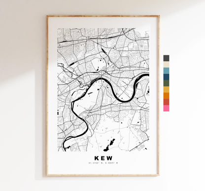 Kew Map Print - Minimalist City Map Poster - Map Art - UK - Kew Print - Kew, London - Different Colours Available