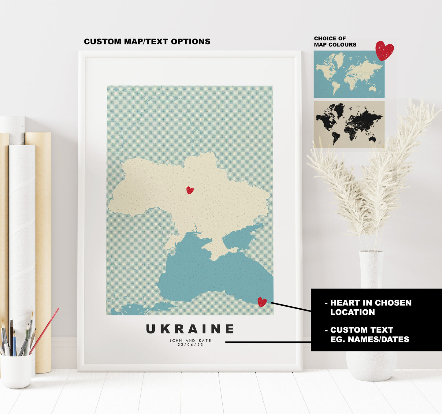 Ukraine Map Print - Personalised Map Gift - Framed or Canvas Options Available - Custom Text Options - Personalised Gift - Europe