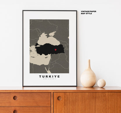 Turkey Map Print - Personalised Map Gift - Framed or Canvas Options Available - Custom Text Options - Personalised Gift - Europe