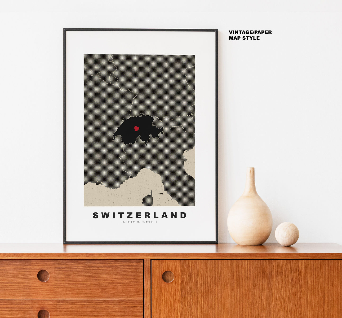 Switzerland Map Print - Personalised Map Gift - Framed or Canvas Options Available - Custom Text Options - Personalised Gift - Europe