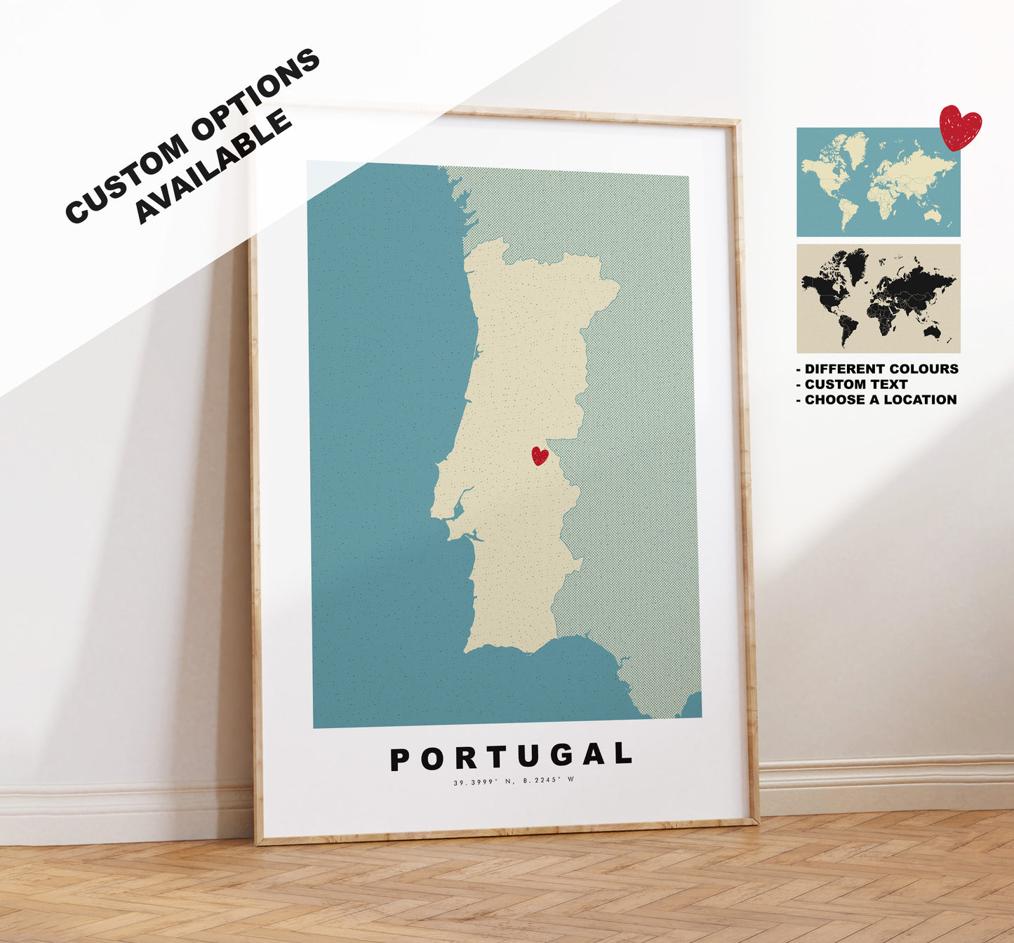 Portugal Map Print - Personalised Map Gift - Framed or Canvas Options Available - Custom Text Options - Personalised Gift - Europe - Portugal & Islands