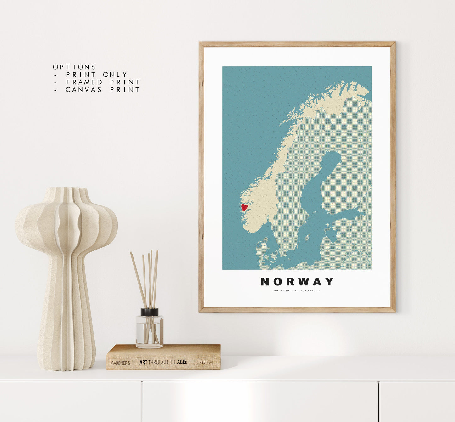 Norway Map Print - Personalised Map Gift - Framed or Canvas Options Available - Custom Text Options - Personalised Gift - Europe