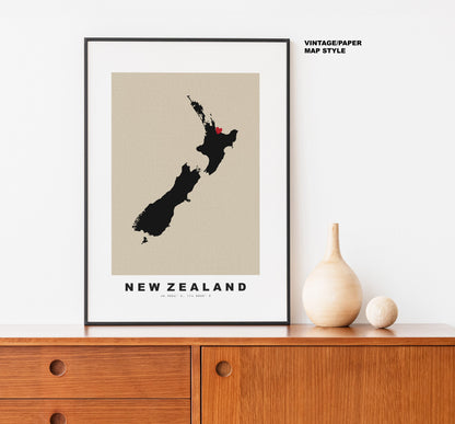 New Zealand Map Print - Personalised Map Gift - Framed or Canvas Options Available - Custom Text Options - Personalised Gift - Oceania