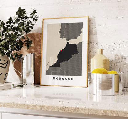 Morocco Map Print - Personalised Map Gift - Framed or Canvas Options Available - Custom Text Options - Personalised Gift - Africa