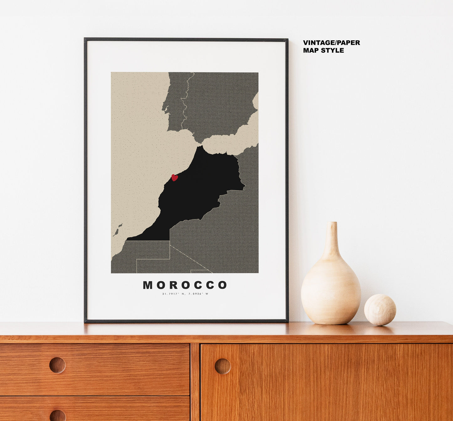 Morocco Map Print - Personalised Map Gift - Framed or Canvas Options Available - Custom Text Options - Personalised Gift - Africa