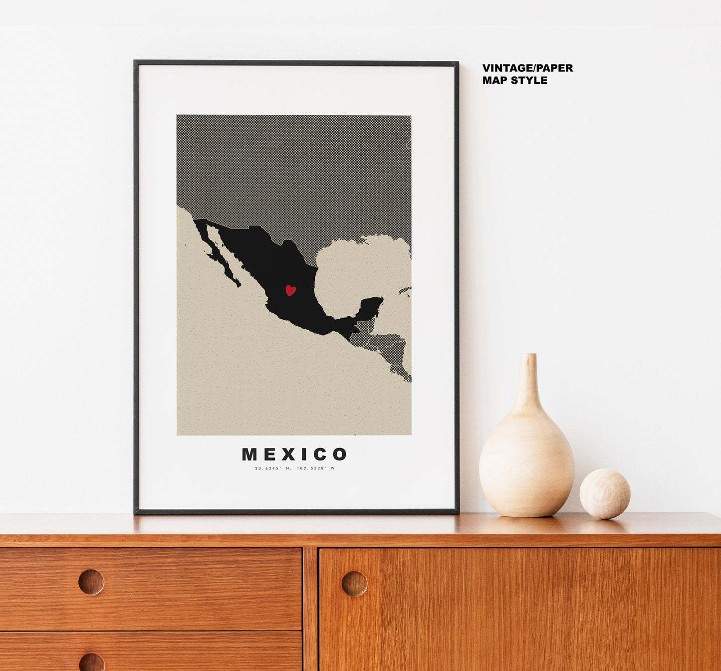 Mexico Map Print - Personalised Map Gift - Framed or Canvas Options Available - Custom Text Options - Personalised Gift - North America