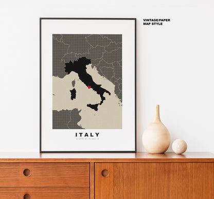 Italy Map Print - Personalised Map Gift - Framed or Canvas Options Available - Custom Text Options - Personalised Gift - Europe - Italy & Islands