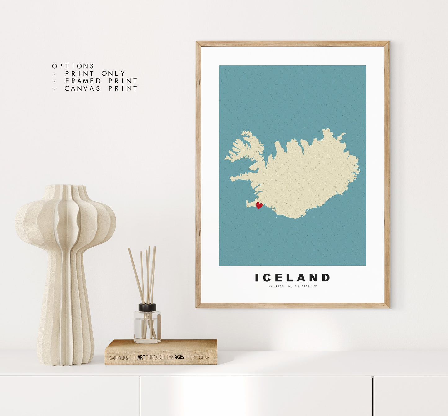 Iceland Map Print - Personalised Map Gift - Framed or Canvas Options Available - Custom Text Options - Personalised Gift - Europe