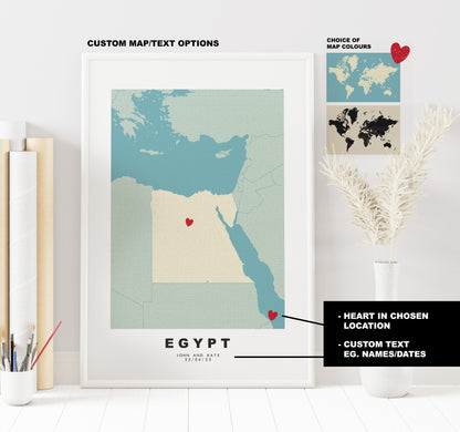 Egypt Map Print - Personalised Map Gift - Framed or Canvas Options Available - Custom Text Options - Personalised Gift - Africa