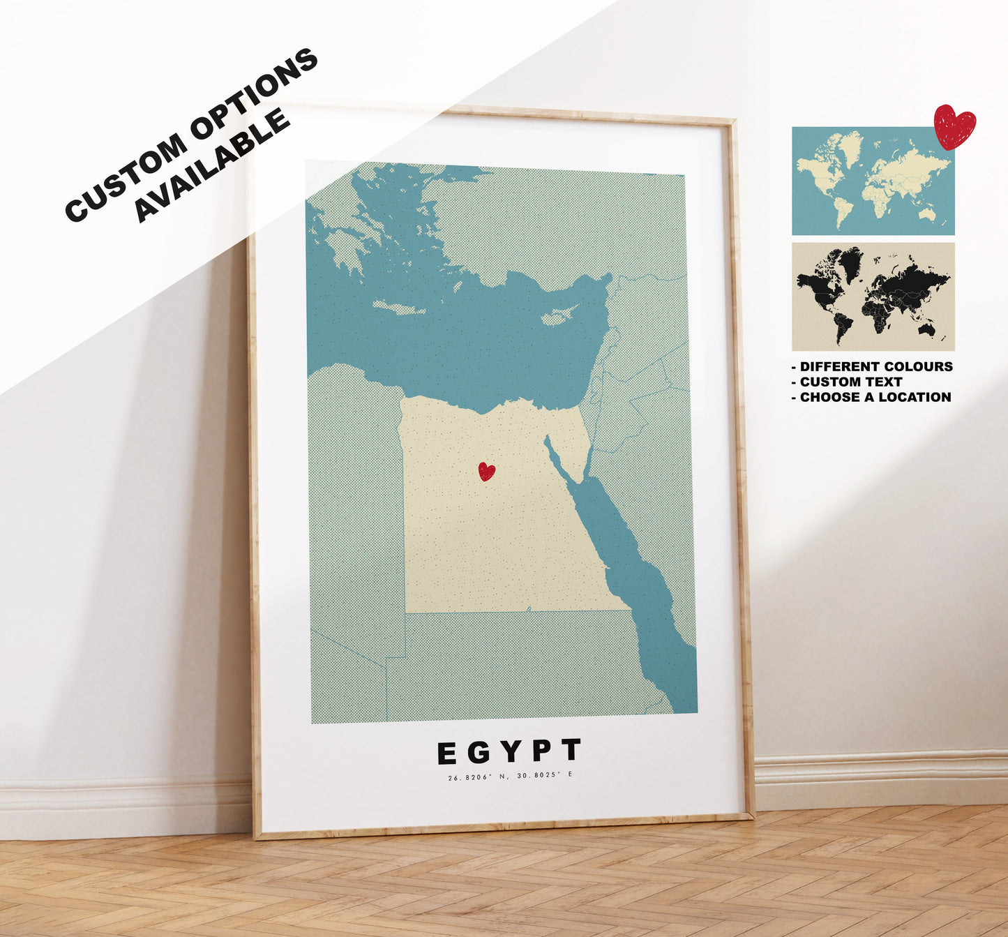 Egypt Map Print - Personalised Map Gift - Framed or Canvas Options Available - Custom Text Options - Personalised Gift - Africa