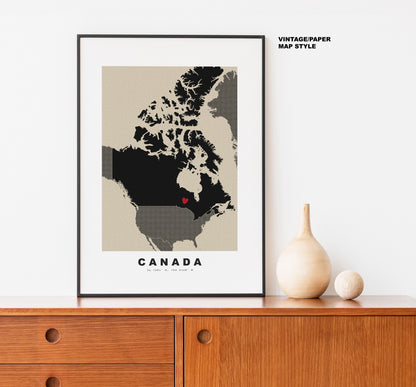 Canada Map Print - Personalised Map Gift - Framed or Canvas Options Available - Custom Text Options - Personalised Gift - North America