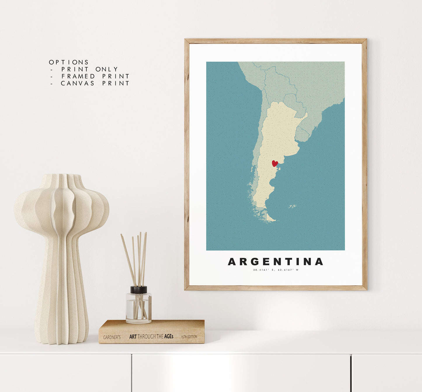 Argentina Map Print - Personalised Map Gift - Framed or Canvas Options Available - Custom Text Options - Personalised Gift - South America