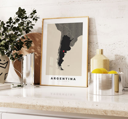 Argentina Map Print - Personalised Map Gift - Framed or Canvas Options Available - Custom Text Options - Personalised Gift - South America