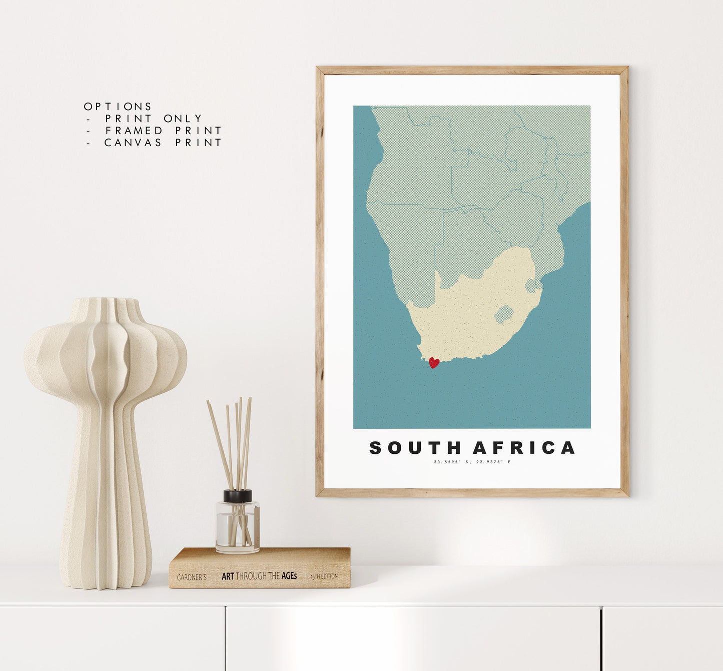 South Africa Map Print - Personalised Map Gift - Framed or Canvas Options Available - Custom Text Options - Personalised Gift - Africa