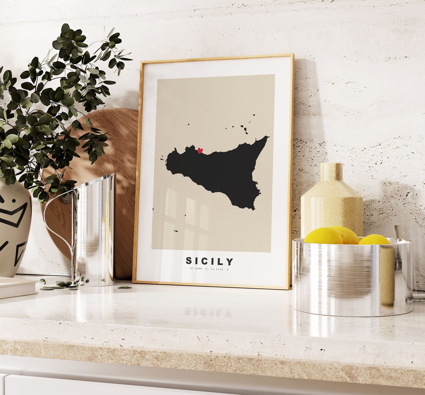 Sicily Map Print - Personalised Map Gift - Framed or Canvas Options Available - Custom Text Options - Personalised Gift - Italy & Islands