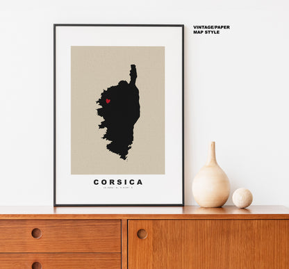 Corsica Map Print - Personalised Map Gift - Framed or Canvas Options Available - Custom Text Options - Personalised Gift - Europe