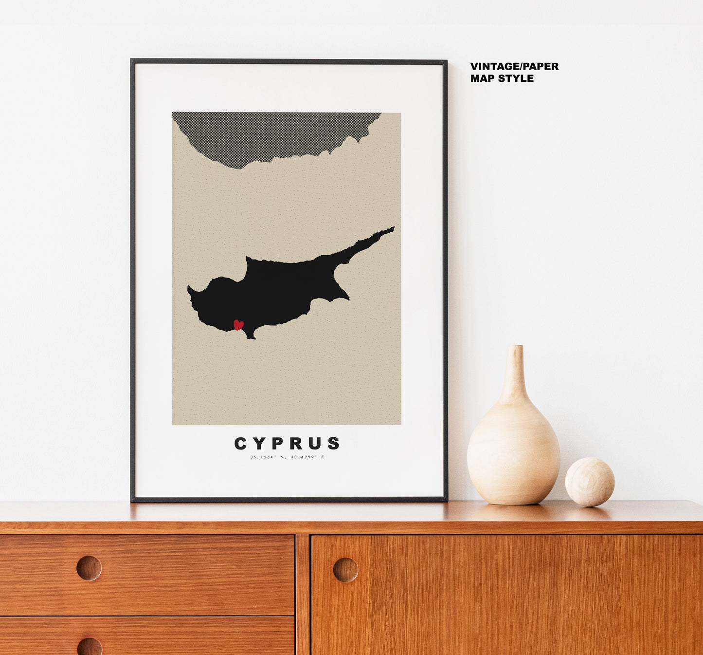 Cyprus Map Print - Personalised Map Gift - Framed or Canvas Options Available - Custom Text Options - Personalised Gift - Europe