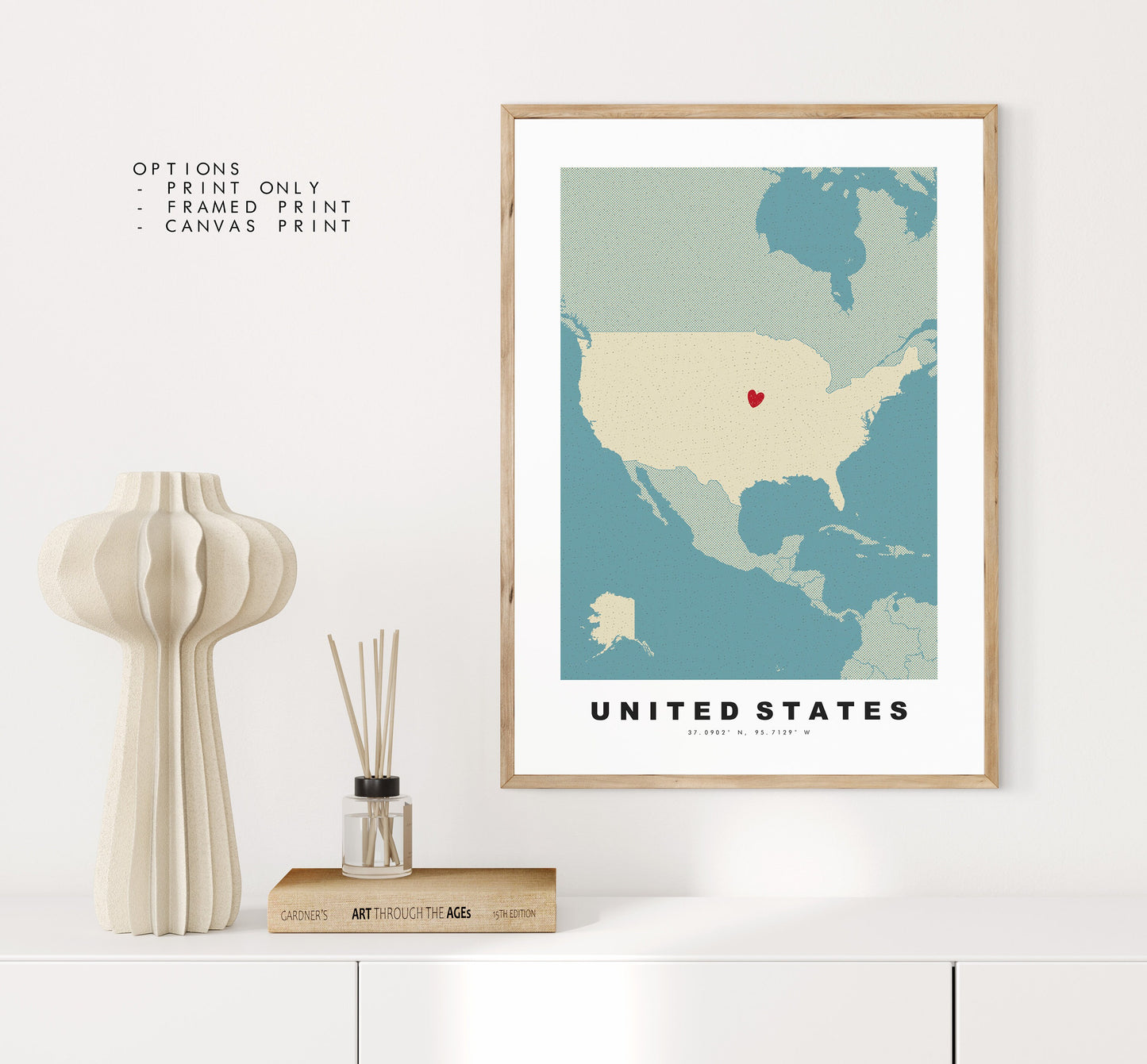 USA Map Print - Personalised Map Gift - Framed or Canvas Options Available - Custom Text Options - Personalised Gift - North America - US States & Islands