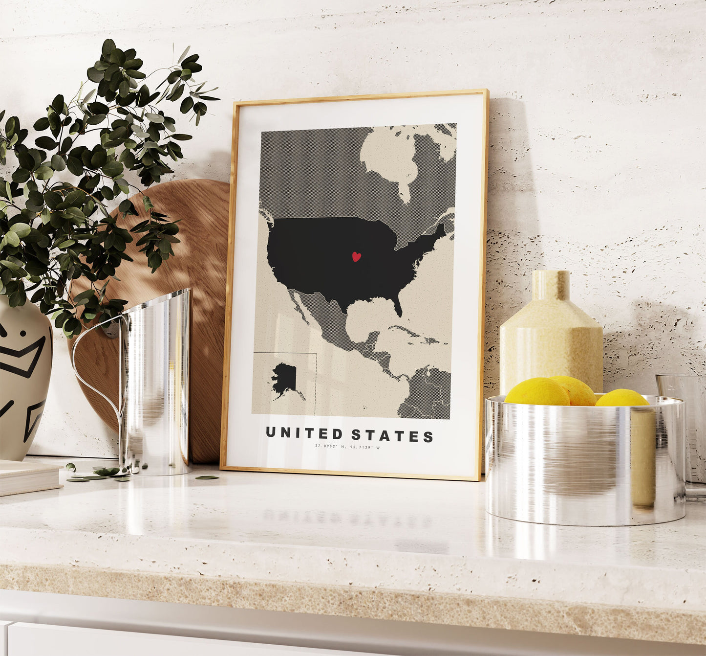 USA Map Print - Personalised Map Gift - Framed or Canvas Options Available - Custom Text Options - Personalised Gift - North America - US States & Islands